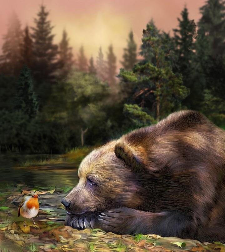 Bear And Sparrow Paint By Numbers