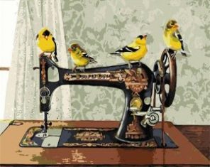 Bird On Sewing Machine Paint By Number