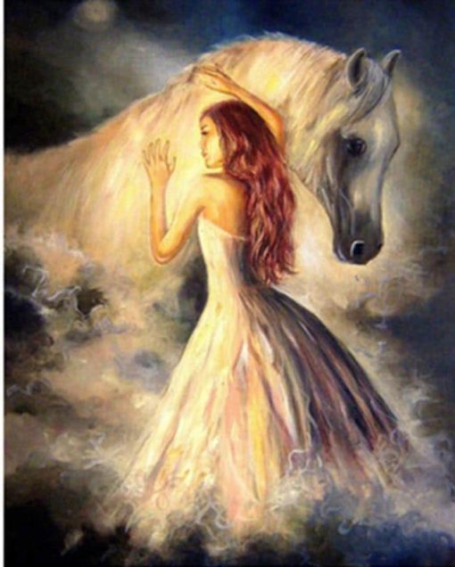 Girl and White Horse paint by numbers
