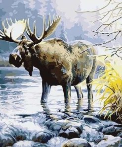 Moose in River paint by numbers