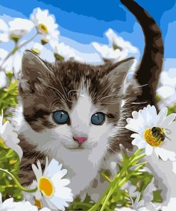 Flowers cat art picture - DIY Paint By Numbers - Numeral Paint