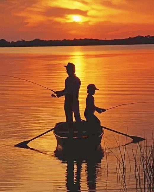 Father And Son Fishing Silhouette NEW Paint By Numbers - Paint By Numbers