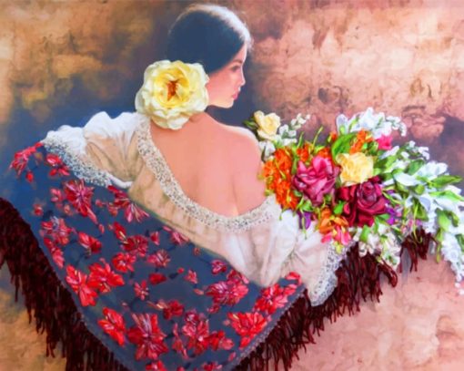 Woman Holding Flowers Bouquet paint by numbers