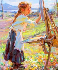 Little Girl painting paint by numbers