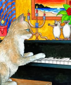 Cat playing Piano paint by numbers