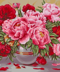 Red and Pink Peonies vase paint by number