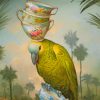 Yellow Parrot Carrying Cups paint by numbers