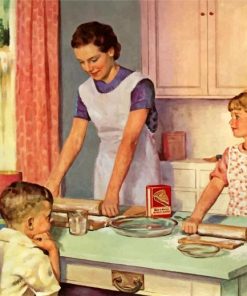 Mother And Kids In Kitchen paint by numbers