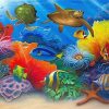 Turtles And Fishes In Sea paint by numbers