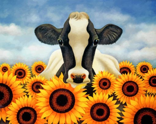 cow with sunflowers paint by numbers