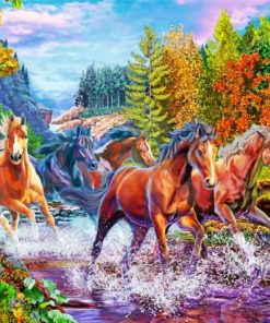 Horses In River Paint by numbers