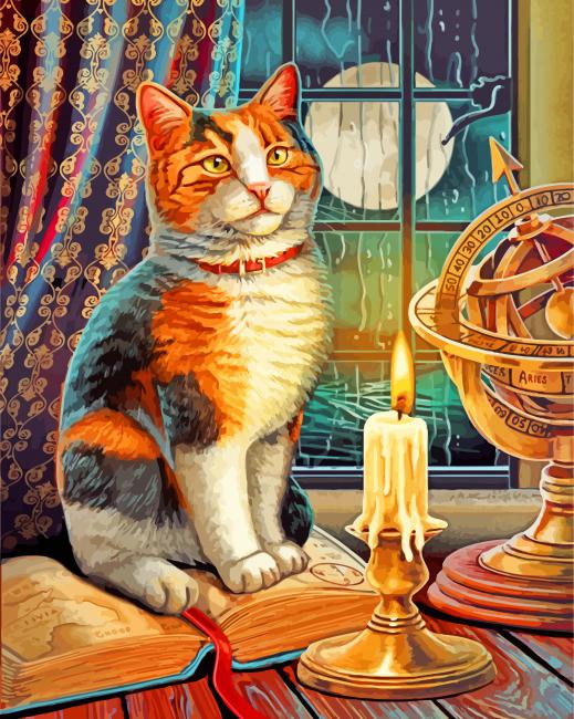 Cat And Candle Paint By Numbers - Paint By Numbers