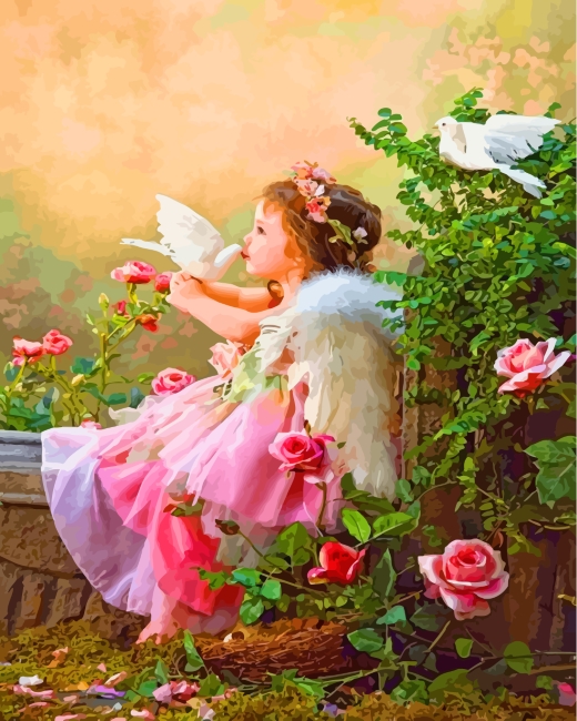 Angel Girl In Garden Paint by numbers
