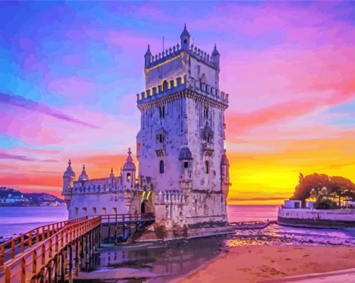 Belem Tower At Sunset In Portugal Lisbon Paint By Number
