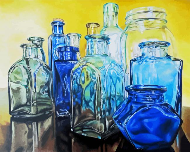 Blue Glass Bottles Paint by Number