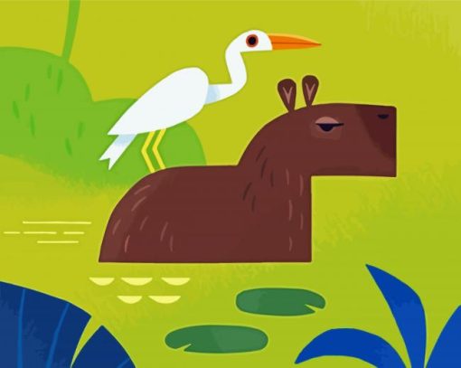 Capybara And White Bird Paint By Number