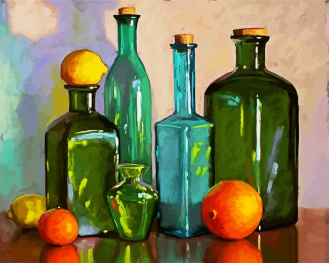 Glass Bottles And Lemons Paint by Number