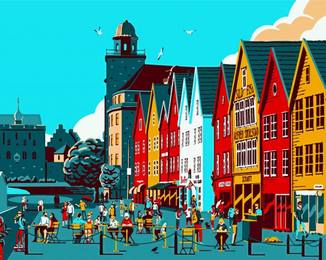 Illustration Bergen Norway Paint by Number