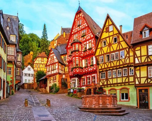 Miltenberg medieval Old Town Bavaria paint by number
