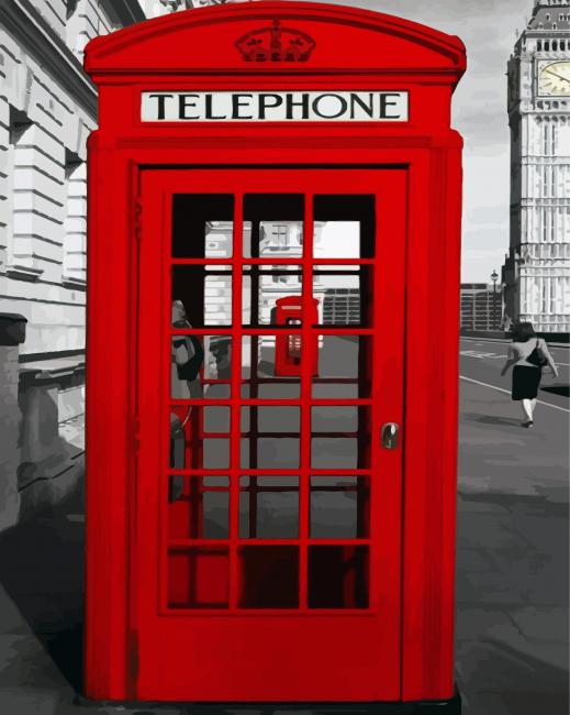 Red Big Ben Telephone Booth Paint By Number
