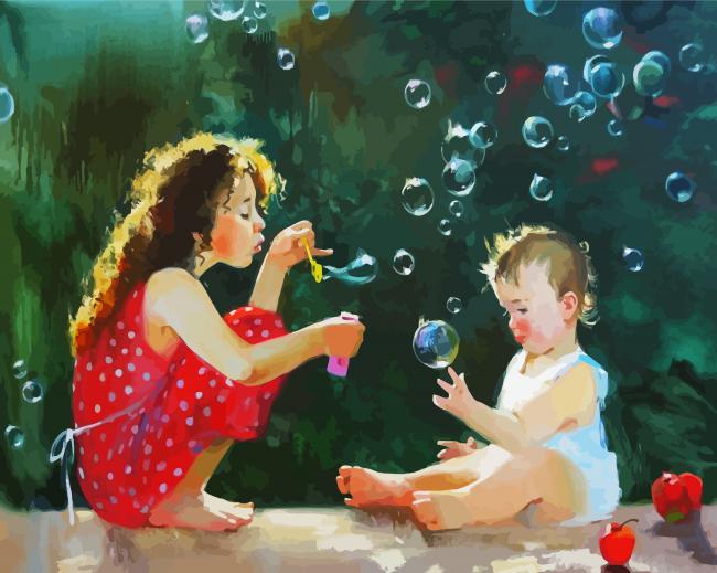 Aesthetic Siblings And Bubbles Paint By Number