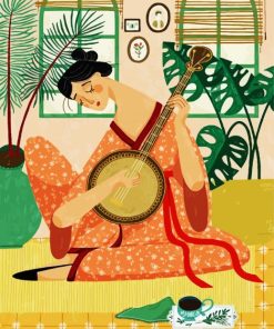 Asian Lady Playing Banjos paint by number