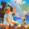 Girl Playing With Bubbles And Dog Paint by Number
