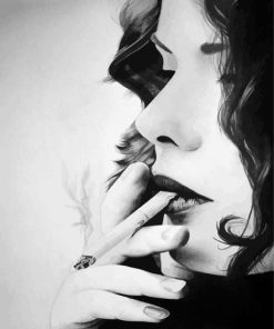 Monochrome Woman Smoking Cigarette paint by number