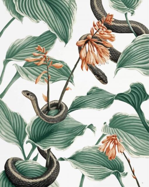 Black Snakes In Hosta Plant Art Paint By Number