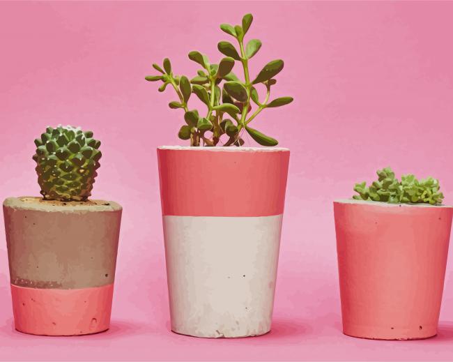 Aesthetic Cactus Pink Pots Paint By Number