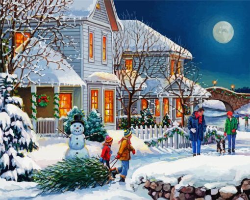 Christmas Snow Countryside Paint By Number