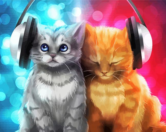 Cute Cats With Headphones Paint By Number