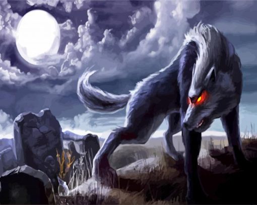 Fantasy Wolf In Cemetery Paint By Number