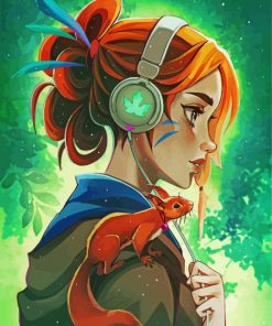 Girl With Headphones And Squirrel Paint By Number