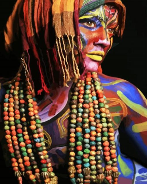 Woman Wearing Beads Necklace Paint By Number