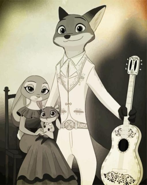 Black And White Zootropolis Family Paint By Number