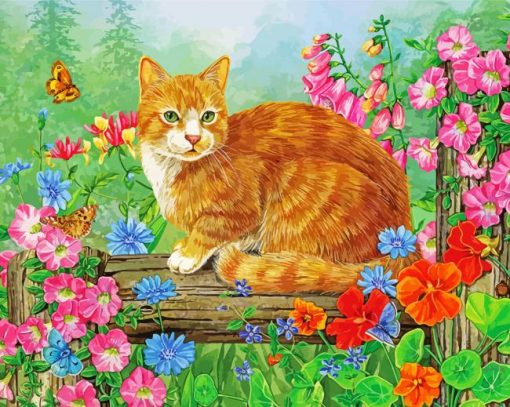 Cat And Flowers Paint By Number