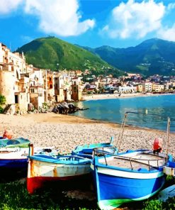 Cefalu Boats On The Beach Paint By Number