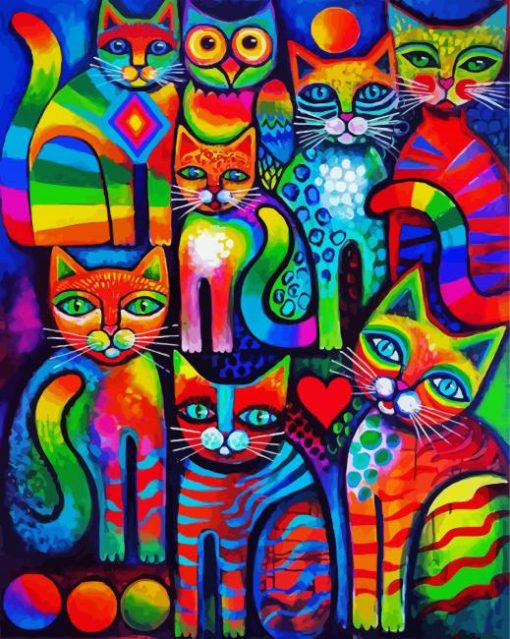 Colorful Whimsical Cats Paint By Number