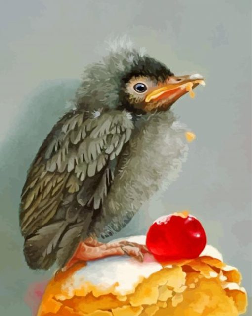 Cute Bird Eating Cake Paint By Number