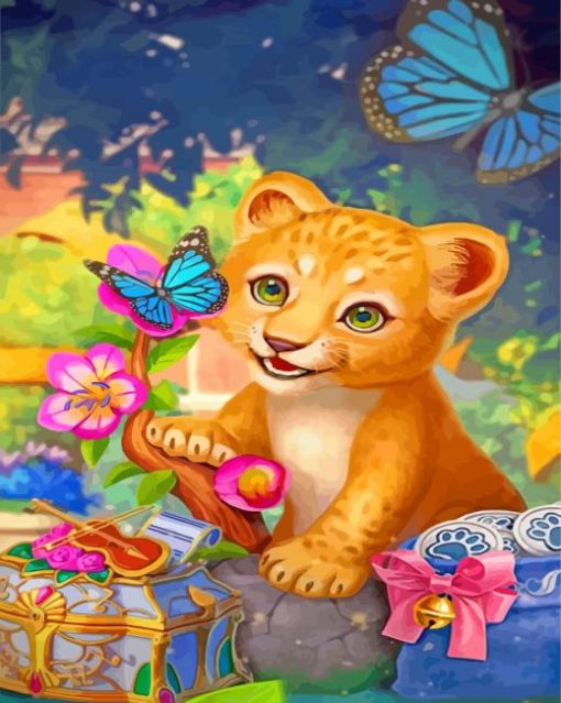 Cute Cub And Butterfly Paint By Number