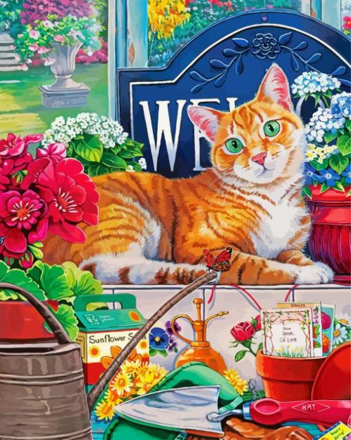 Cute Kitty And Flowers Paint By Number