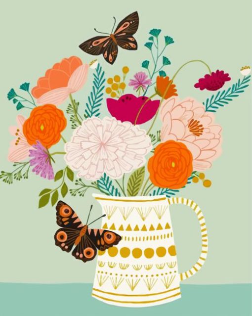 Flowers And Butterfly Illustration Paint By Number