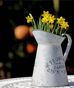 Grey Jug And Wild Yellow Daffodils Paint By Number