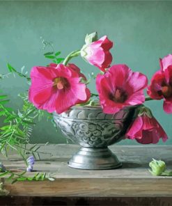 Hollyhocks Vintage Vase Paint By Number