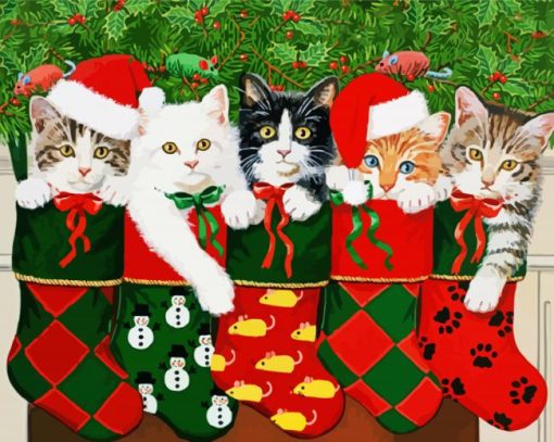 Kittens In Christmas Stockings Paint By Number
