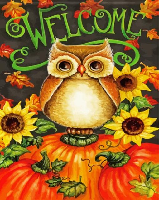 Owls With Pumpkins Paint By Number