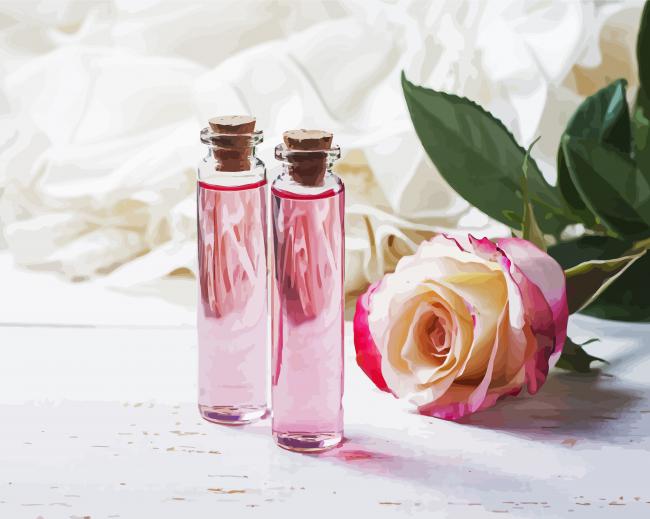 Pink Rose And Glass Bottles Paint By Numbe