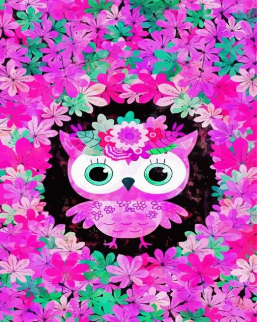 Pink Owl Illustration Paint By Number