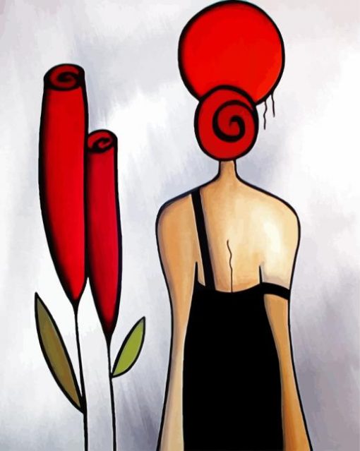Woman And Red Flower Paint By Number